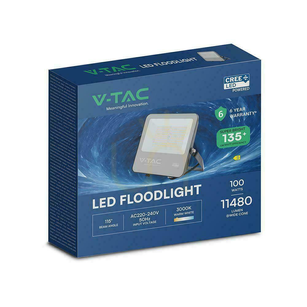 Spectacol Proiector LED V-TAC CREE CHIP 100W 135lm/W carcasă neagră cablu 1m IP65 VT-44101 3000K 13500lm 6 ani garanție Proiector LED V-TAC CREE CHIP 100W 135lm/W carcasă neagră cablu 1m IP65 VT-44101 3000K 13500lm 6 ani garanție