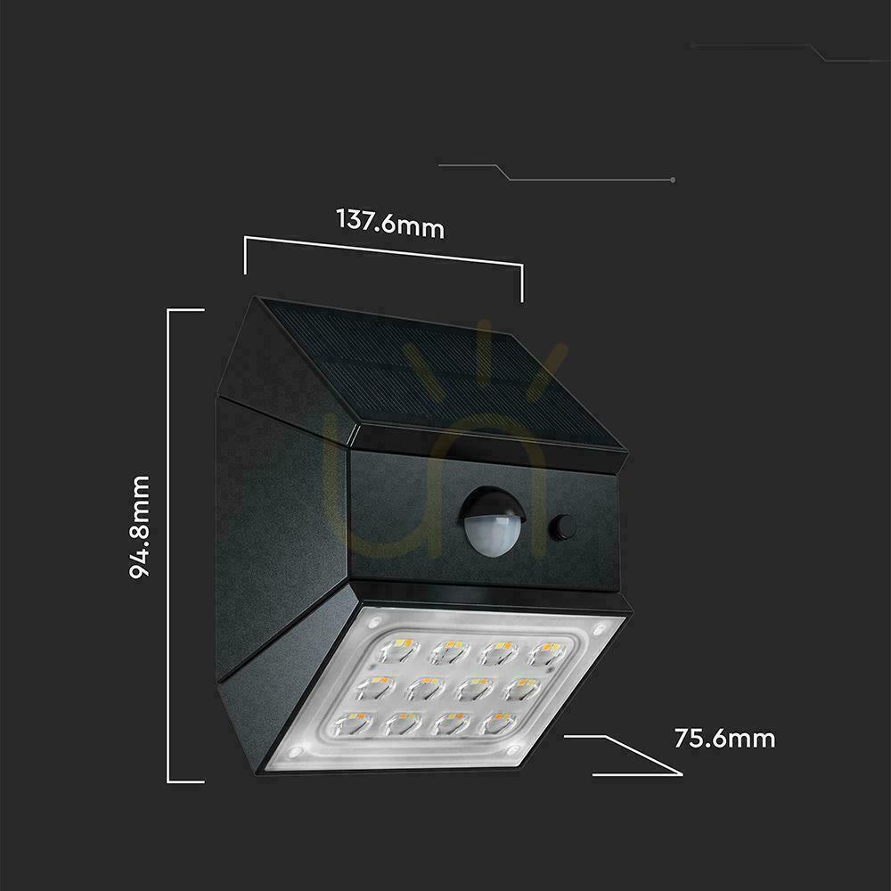 Verifica V-TAC 2.5W CCT solar perete perete lampă senzor de mișcare negru VT-11025CCT-B 3000K-4000K-6000K 300lm V-TAC 2.5W CCT solar perete perete lampă senzor de mișcare negru VT-11025CCT-B 3000K-4000K-6000K 300lm