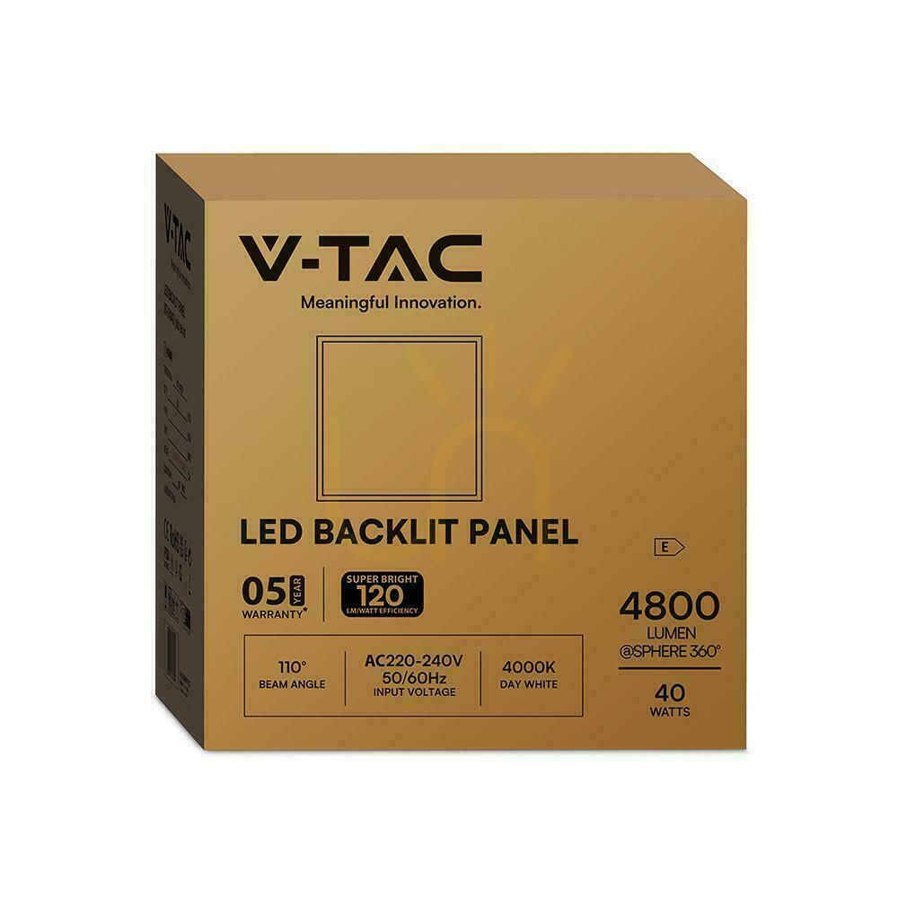 Afişa Panou LED V-TAC 40W 600x600 backlight 33mm 120Lm/W VT-61042 4000K 4800lm 5 ani garanție Panou LED V-TAC 40W 600x600 backlight 33mm 120Lm/W VT-61042 4000K 4800lm 5 ani garanție