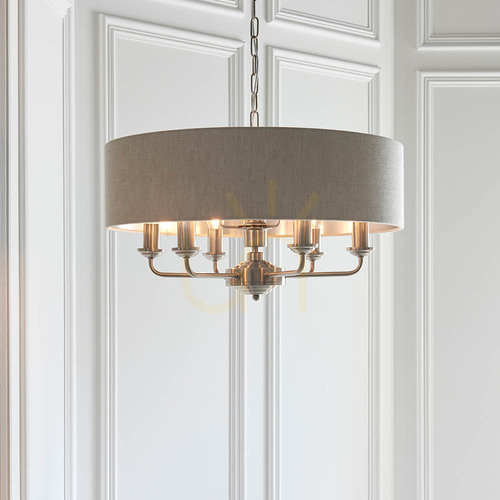 Verifica Pendul Endon Highclere bej textil 6 becuri E14 55 cm dimabil