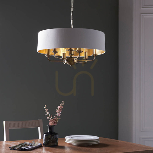 Verifica Pendul Endon Highclere 98933 6xE14 alamă antichizată abajururi vintage white Ø55 cm 35-174 cm