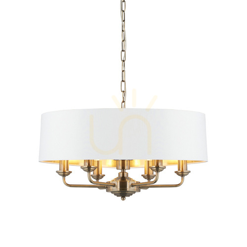 Verifica Pendul Endon Highclere 98933 6xE14 alamă antichizată abajururi vintage white Ø55 cm 35-174 cm