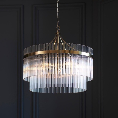 Verifica Candelabru Endon MARIETTA cu 5 brațe 99166, alamă antichizată, tije de sticlă, 5 × E14 max 7 W, Ø 50 cm, 62–200 cm