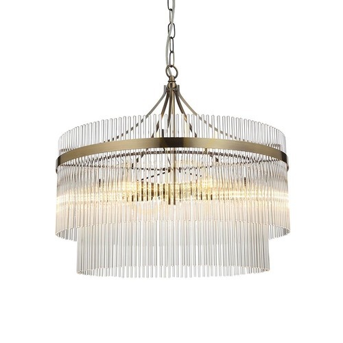 Verifica Candelabru Endon MARIETTA cu 5 brațe 99166, alamă antichizată, tije de sticlă, 5 × E14 max 7 W, Ø 50 cm, 62–200 cm