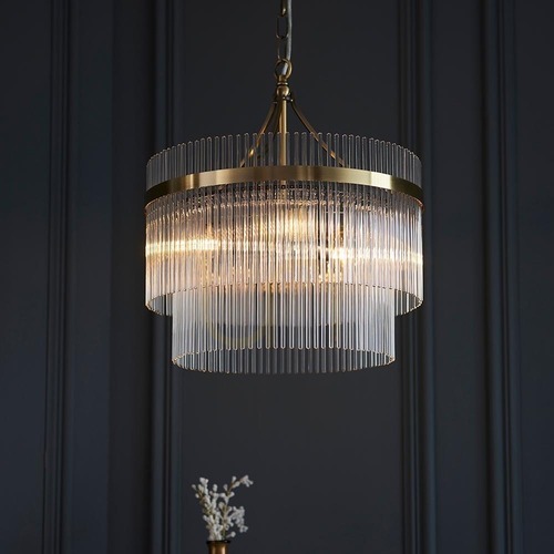 Verifica Lustră suspendată Endon Marietta 99167 alamă antică 3xE14 baghete de sticlă Ø40 cm