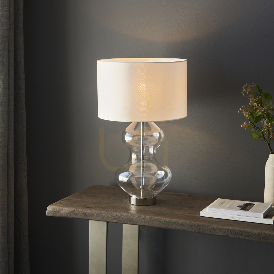Spectacol Lampă de masă Endon Kelda Silver Textil E27 Lampă de masă Endon Kelda Silver Textil E27