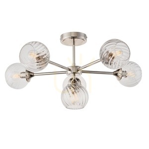 Plafonieră semiaplicată Endon Allegra nichel lucios 6xE14 sticlă spiralată 64 cm 104050 small 1
