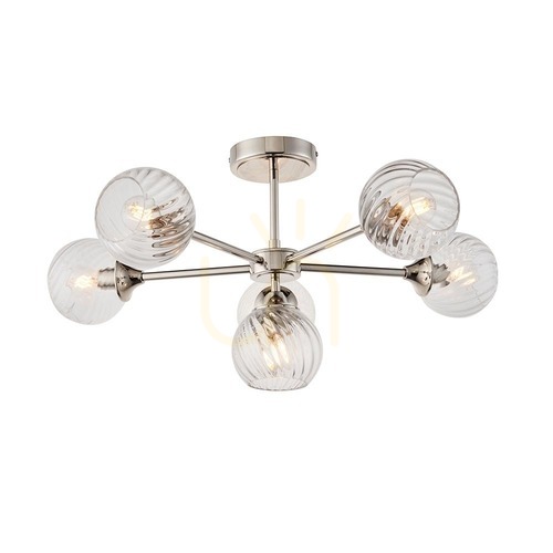 Verifica Plafonieră semiaplicată Endon Allegra nichel lucios 6xE14 sticlă spiralată 64 cm 104050