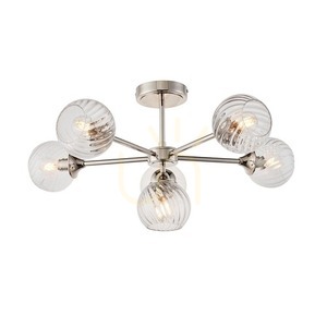 Plafonieră semiaplicată Endon Allegra nichel lucios 6xE14 sticlă spiralată 64 cm 104050 small 0