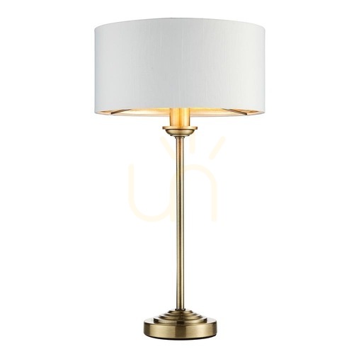 Verifica Lampă de masă Endon Highclere alamă, abajur vintage alb, E14