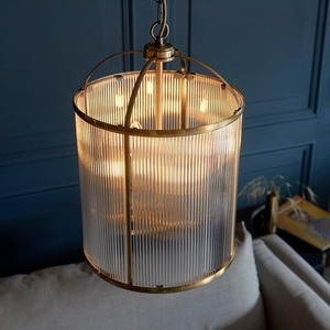Pendul Endon Lambeth, alamă, 4 becuri E14, sticlă nervurată, Ø30 cm small 5