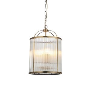 Pendul Endon Lambeth, alamă, 4 becuri E14, sticlă nervurată, Ø30 cm small 0