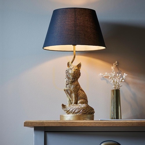 Verifica Lampă de masă Endon Fox neagră, abajur textil, E14, 53 cm