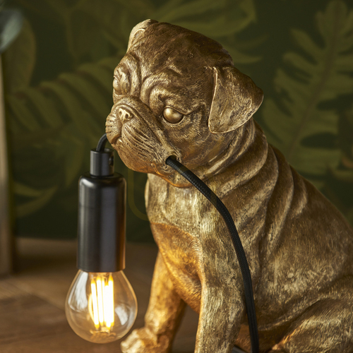 Verifica Lampă de masă Endon Pug Puppy neagră rășină oțel E14