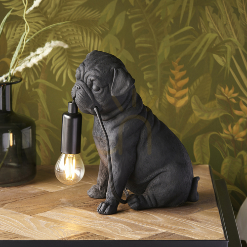 Verifica Lampă de masă Endon Pug Puppy neagră din rășină și oțel, soclu E14