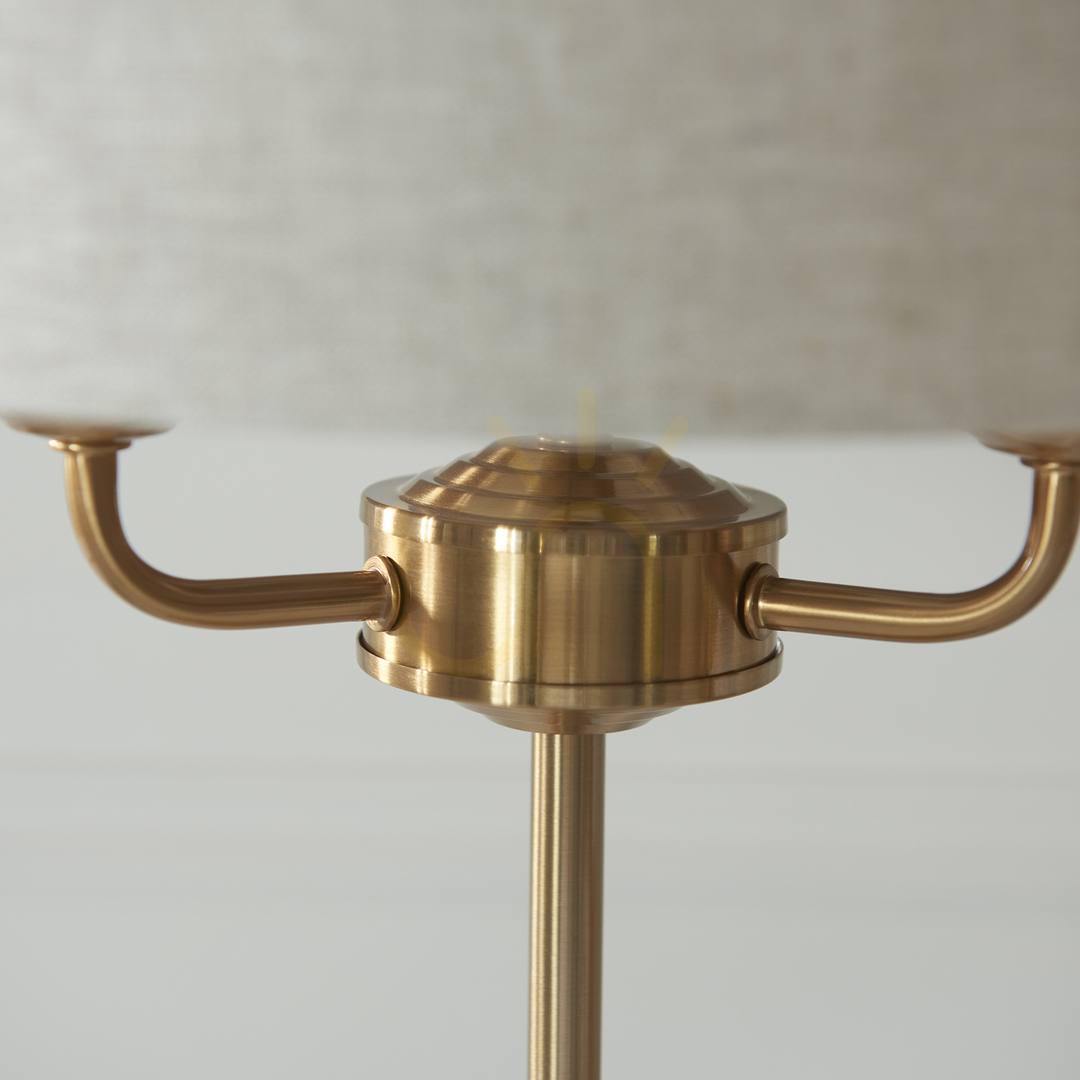 Spectacol Lampă de masă Endon Highclere Brass 3 becuri E14 Ø32 cm textile natural Lampă de masă Endon Highclere Brass 3 becuri E14 Ø32 cm textile natural