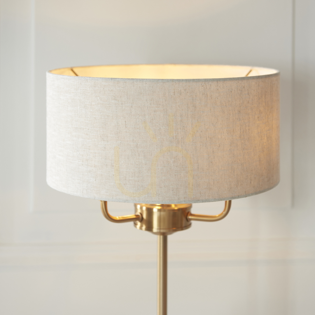 Vedere Lampă de masă Endon Highclere Brass 3 becuri E14 Ø32 cm textile natural Lampă de masă Endon Highclere Brass 3 becuri E14 Ø32 cm textile natural