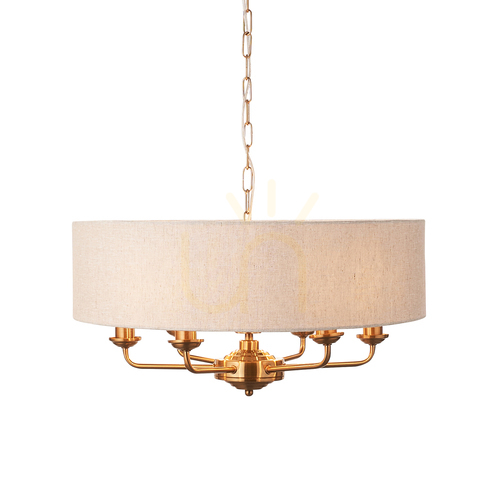 Verifica Lustră suspendată Endon Highclere alamă 6xE14 textil 55 cm