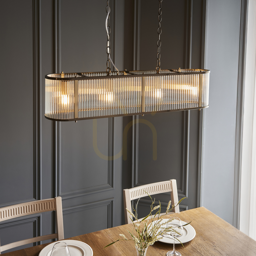 Afişa Pendul Endon Ridgeton alamă 4 becuri E14 sticlă, reglabil 35-178 cm Pendul Endon Ridgeton alamă 4 becuri E14 sticlă, reglabil 35-178 cm