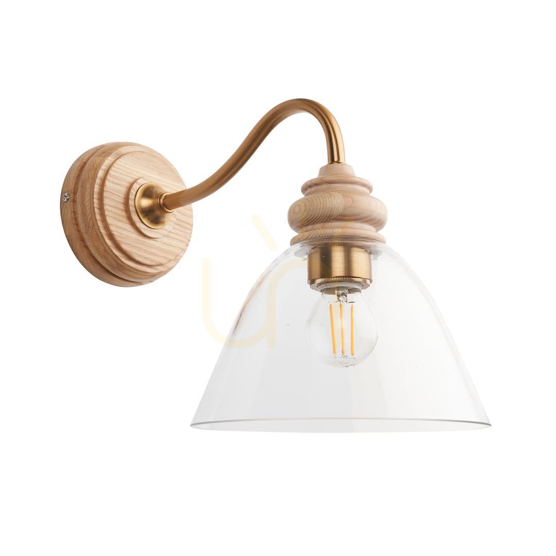 Vedere Lampă de perete Endon Cotswold alamă sticlă lemn E14 dimmabilă Lampă de perete Endon Cotswold alamă sticlă lemn E14 dimmabilă
