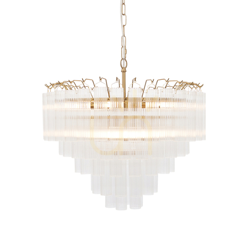 Verifica Lustră Endon Toulouse, finisaj alamă satinată, sticlă transparentă, 12×G9, Ø50 cm