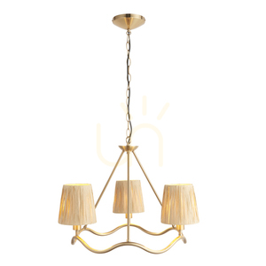 Pendul Endon Wriggle alamă 3 becuri E14 dimmabil, fibră naturală, Ø60,5 cm small 1