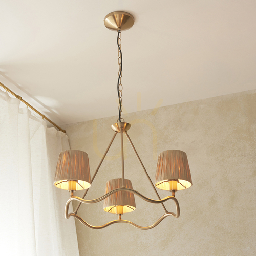 Verifica Pendul Endon Wriggle alamă 3 becuri E14 dimmabil, fibră naturală, Ø60,5 cm