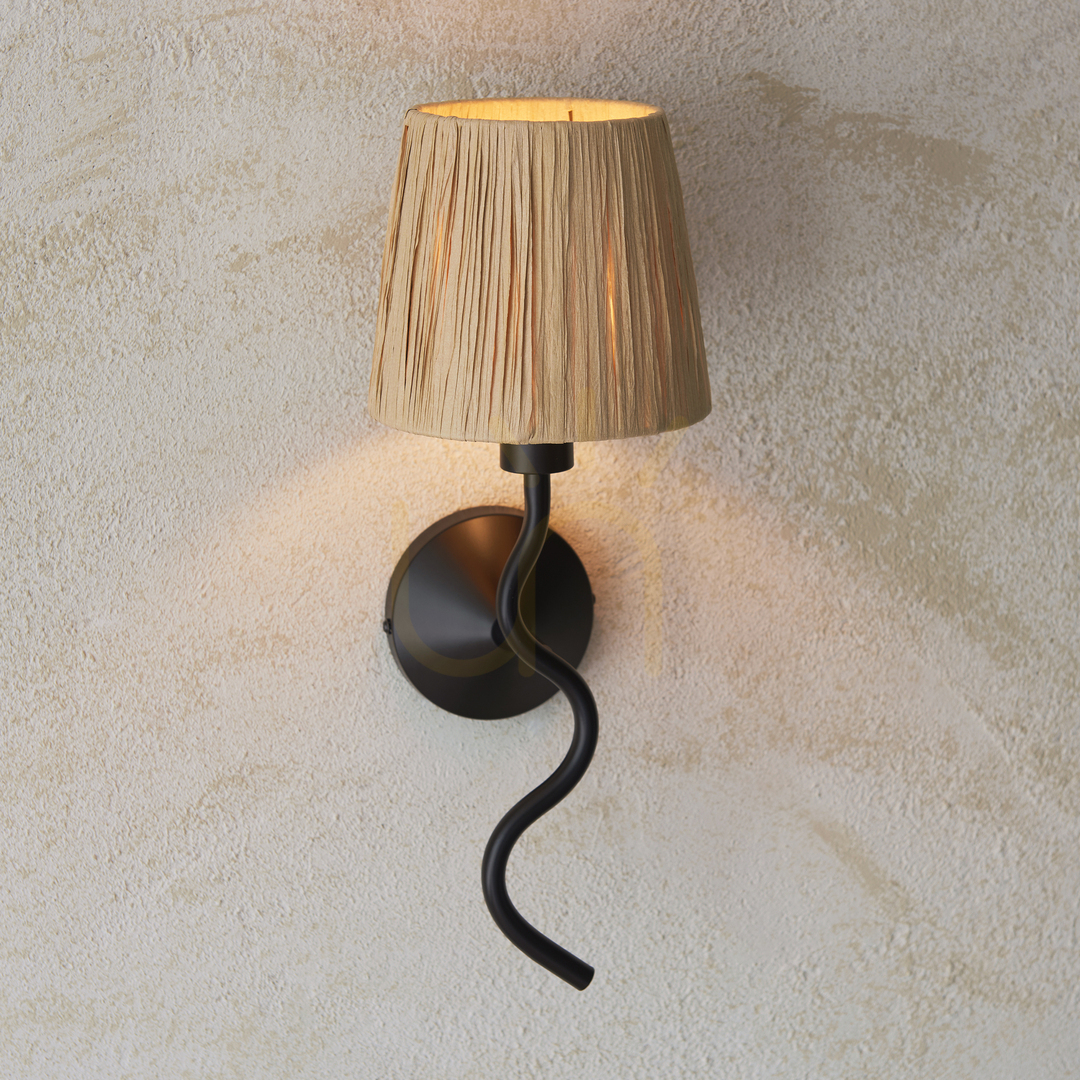 Afişa Lampă de perete Endon Wriggle neagră, fibră naturală, E14, dimabilă Lampă de perete Endon Wriggle neagră, fibră naturală, E14, dimabilă