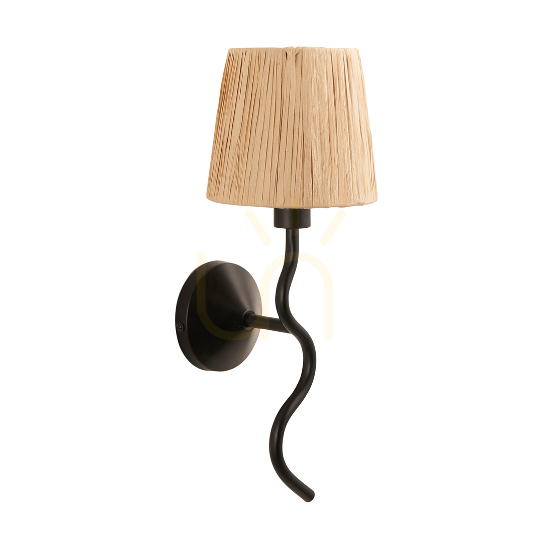 Vedere Lampă de perete Endon Wriggle neagră, fibră naturală, E14, dimabilă Lampă de perete Endon Wriggle neagră, fibră naturală, E14, dimabilă