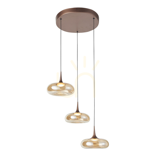 Verifica Pendul Italux Tenele LED 3x21W Cupru Sticlă Chihlimbar Ø57 cm PND-24028-3A-COPP