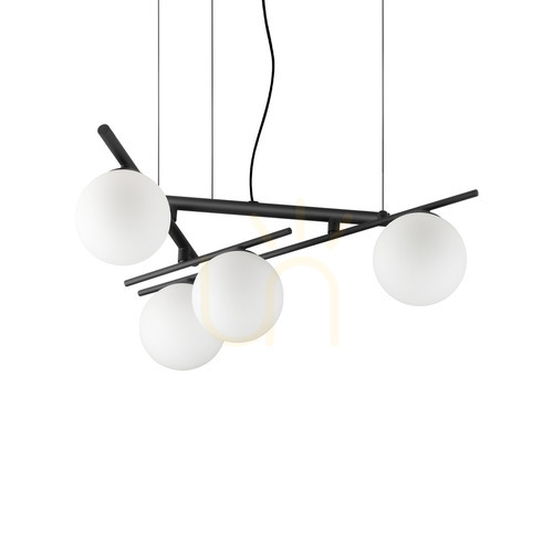 Verifica Lustră suspendată Ideallux Atlas negru 4xG9 sticlă metal Ø62 cm 365091