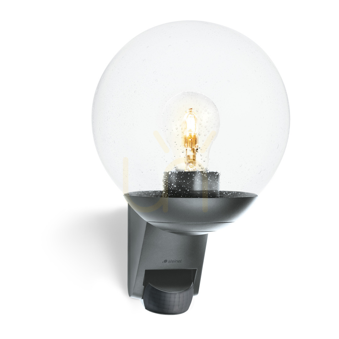 STEINEL L595 S PIR max.60W E27 IP44 230V antracit / üveg / műanyag homlokzati lámpatest mozgás- és szürkületérzékelővel