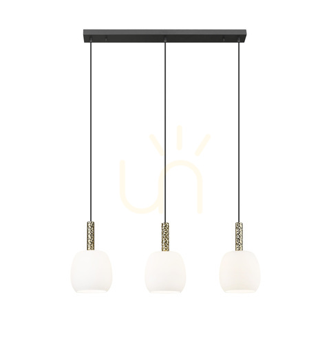 Verifica Lustră Zuma Line CALVO P0076-03Q-P7AA, bară 76 cm, 3 abajururi albe, negru-auriu, 3xG9