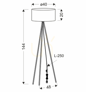 Lampă de podea Candellux SHANTI 51-38722 trepied negru abajur gri E27 144 cm small 2