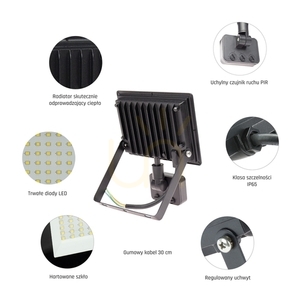 LED proiector Noctis Lux 3 30W NW 230V IP44 150x190x53mm Negru Pir senzor de mișcare small 5