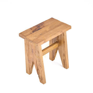 Taburet Bazar Bizar Siku din lemn de tec reciclat, natural, 40x25x45 cm small 10