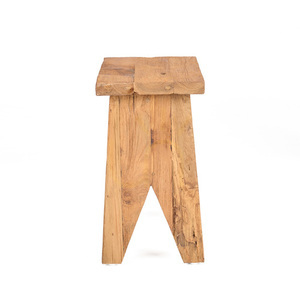 Taburet Bazar Bizar Siku din lemn de tec reciclat, natural, 40x25x45 cm small 2