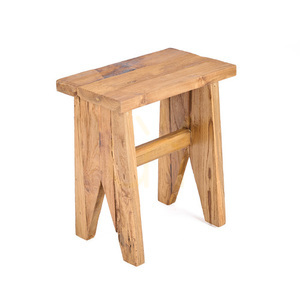 Taburet Bazar Bizar Siku din lemn de tec reciclat, natural, 40x25x45 cm small 3