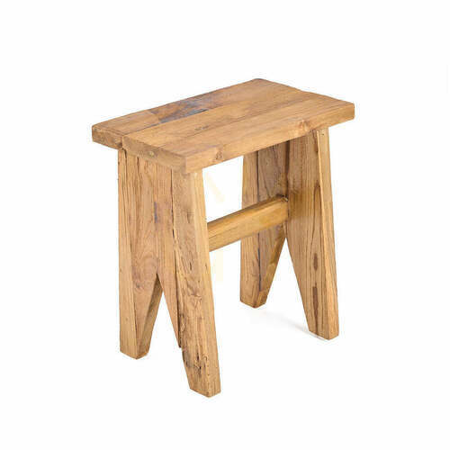 Verifica Taburet Bazar Bizar Siku din lemn de tec reciclat, natural, 40x25x45 cm