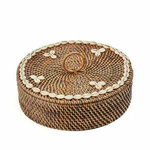 Coș BAZAR BIZAR din ratan cu compartimente, maro natural, 30 × 30 × 9,5 cm small 0