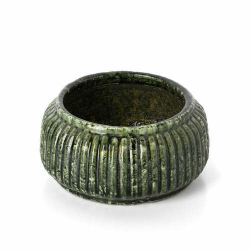 Verifica Ghiveci Forest Ribbed Bowl Verde 23,5 cm Handmade Planters