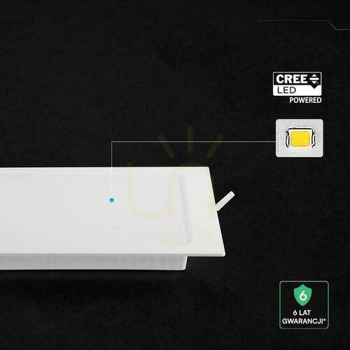 Verifica V-TAC 18W LED CREE CHIP panou downlight încastrat pătrat 220x220mm VT-61018CCT 1980lm 6 ani garanție