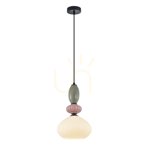Verifica Lampă suspendată Italux Altra E27 neagră, gri și roz, din sticlă și ceramică, 22,5 cm PND-36787-1A-BK-WH