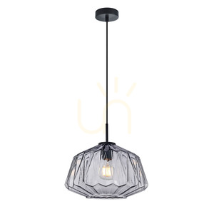 Lampă suspendată Italux Antita neagră cu abajur din sticlă fumurie E27 30 cm PND-3644-1-BK-SG small 0