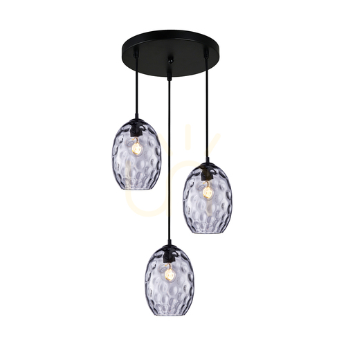 Verifica Pendant Italux Novala 3xE27 negru fumuriu sticlă, PND-3031-3A-BK-SG