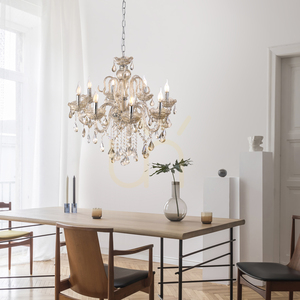 Candelabru cu cristale Paul Neuhaus GRACIA 3081-97, culoarea alamei, 8×E14 small 2
