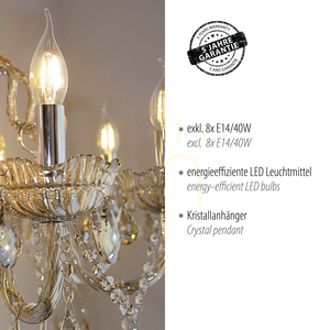 Candelabru cu cristale Paul Neuhaus GRACIA 3081-97, culoarea alamei, 8×E14 small 3