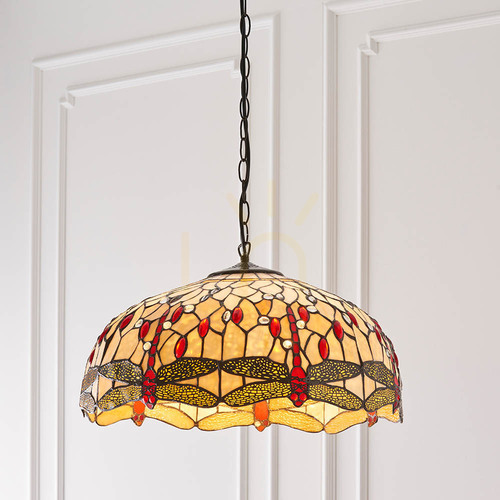 Verifica Lustră Tiffany Dragonfly bej Interiors 3 becuri E27 50 cm 64079