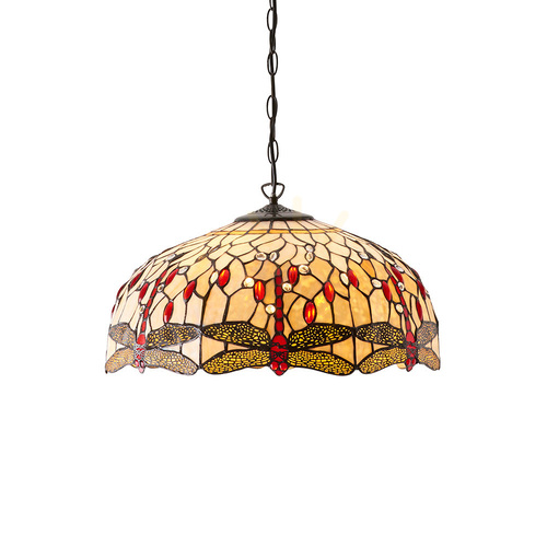 Verifica Lustră Tiffany Dragonfly bej Interiors 3 becuri E27 50 cm 64079