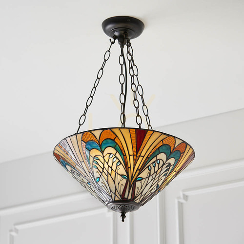 Verifica Lampa pendanta Tiffany Interiors Hector multicolor, sticla si otel, 3xE27, 40 cm